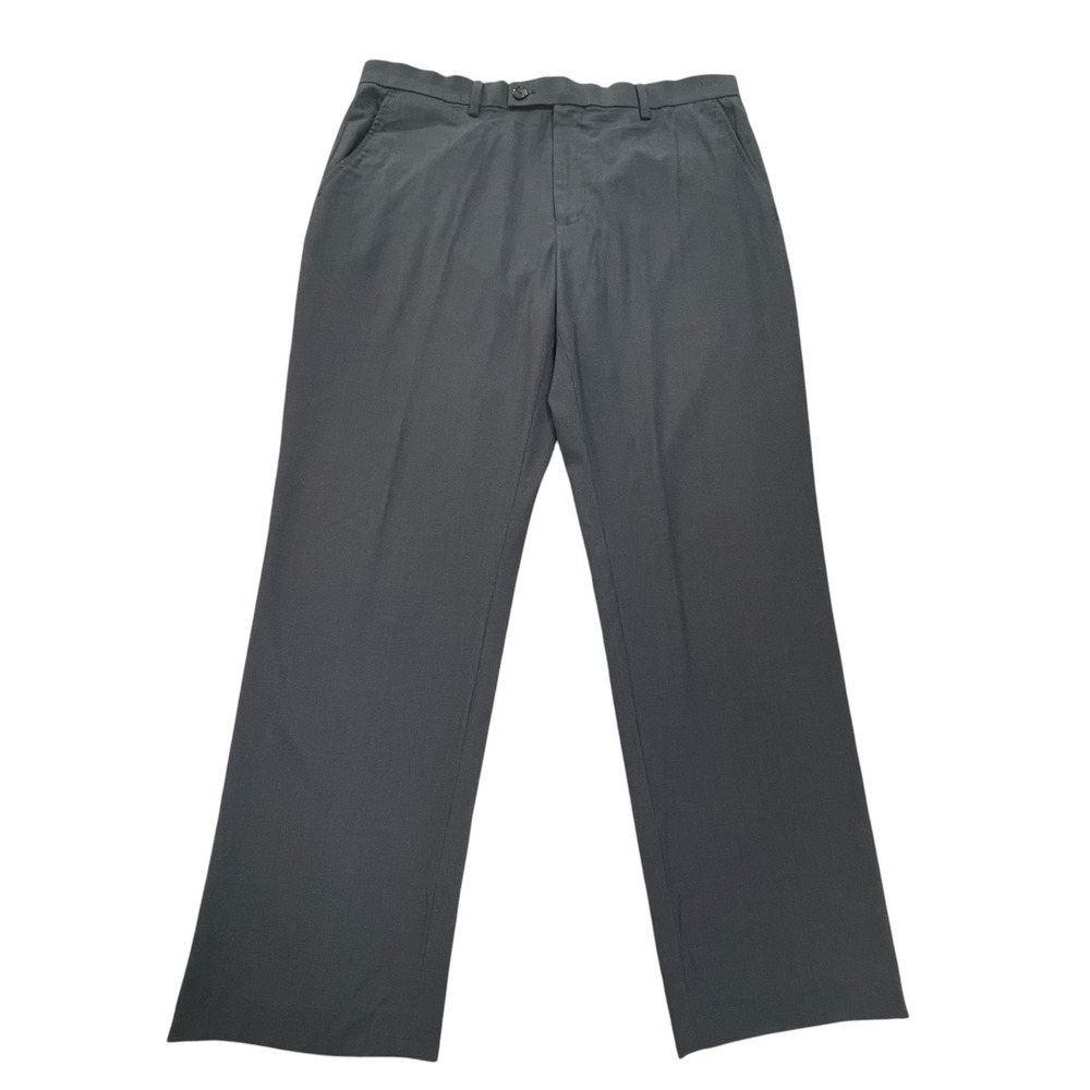 Perry Ellis Premium Mens Tailored Fit Glen Plaid Dress Pants 36x30 Charcoal Gray